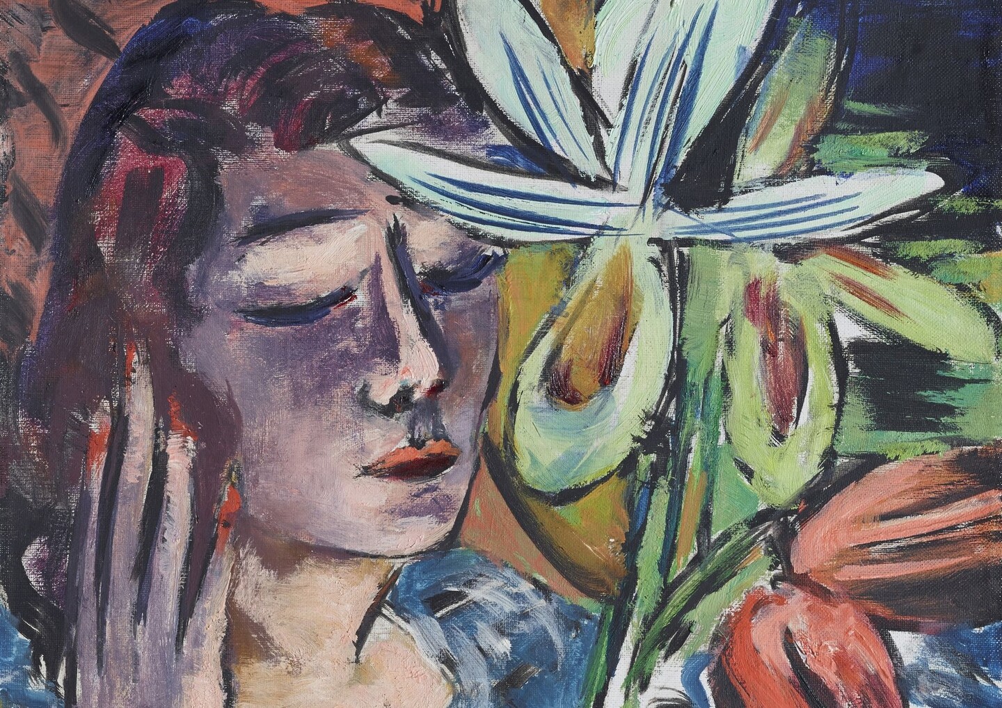 Max Beckmann (1884-1950) Frau mit Orchidee, 1940, Detail, Öl auf Leinwand, 60,5 x 40 cm Courtesy Galerie Pels-Leusden AG, Zürich © VG Bild-Kunst, Bonn 2014 Photo: Peter Schälchli, Zürich