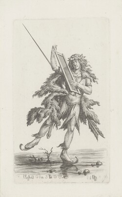 Carl Wilhelm Kolbe, d. Ä.  Schlittschuhläufer im Kostüm eines alten Barden, 1793–1794  Radierung, 18,6 × 11,4 cm Kupferstichkabinett © Hamburger Kunsthalle / bpk  Foto: Christoph Irrgang 