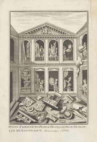 Anonym, Ein Schnellverfahren des französischen Volkes, um einen Aristokraten von seinem Hab und Gut zu befreien, um 1790, Hamburger Kunsthalle, Kupferstichkabinett © Hamburger Kunsthalle / bpk Foto: Christoph Irrgang