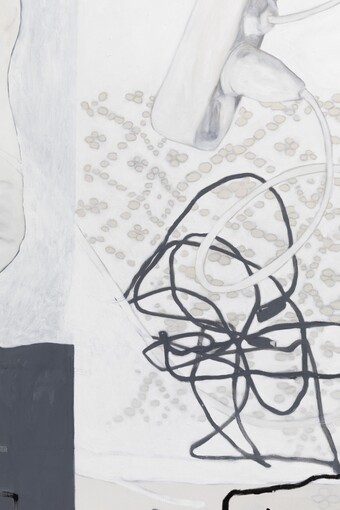 Fedele Maura Friede (*1997) eigentlich räumt niemand gerne auf (4) (Detail), 2024 Öl, Gesso auf Leinwand, 210 x 240 cm © Fedele Maura Friede  Foto: Viktoria Conzelmann