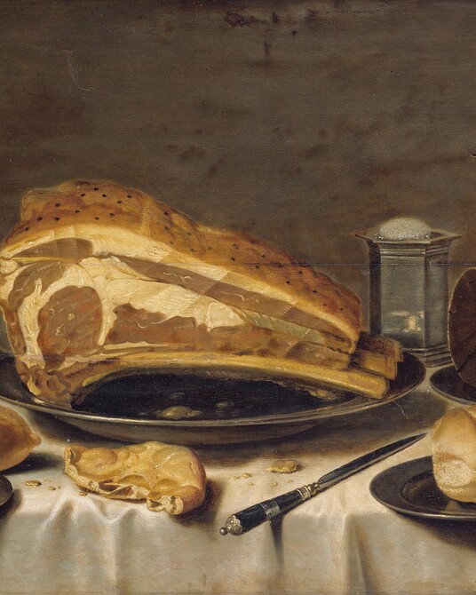 Floris Gerritsz. van Schooten (tätig 1605-1655), Frühstücksstillleben mit einem Ochsenbraten, © Hamburger Kunsthalle / bpk Foto: Elke Walford