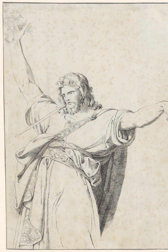 . Luigi Sabatelli (1772 - 1850), Studie des Hl. Johannes der Apokalypse zu der Radierung: "'ET CONVERSUS VIDI SEPTEM CANDELABRA AUREA..." aus: L`Apocalisse, Mailand 1809/10, Blatt 4 Hamburger Kunsthalle, Kupferstichkabinett. Erworben 2023 von Emanuel von Baeyer, London, auf dem Salon de L' Estampe, Paris, mit Mitteln des Fördervereins "Die Meisterzeichnung. Freunde des Hamburger Kupferstichkabinetts e. V." 