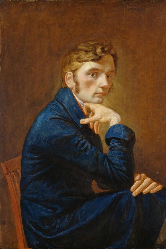 Philipp Otto Runge (1777 - 1810), Selbstbildnis im blauen Rock, 1805, Öl auf Eichenholz, Hamburger Kunsthalle, erworben dank der großzügigen Unterstützung der Hermann Reemtsma Stiftung, des Beauftragten der Bundesregierung für Kultur und Medien, der Kulturstiftung der Länder, der Freien und Hansestadt Hamburg, der Campe‘schen Historischen Kunststiftung, der Ernst von Siemens Kunststiftung sowie Georg W. Claussen, Hamburg, 2010 