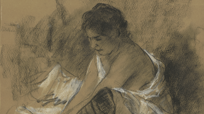 Lovis Corinth, Nach dem Bade -Strumpf anziehende Frau, 1906,Kohle und weiße Kreide auf festem bräunlichem Papier, 48,5 x 32 cm, © Hamburger Kunsthalle / bpk Foto: Christoph Irrgang