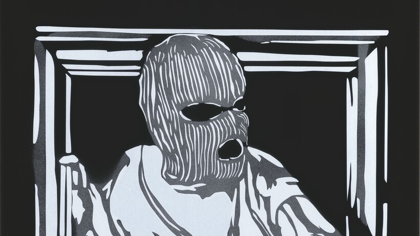 NEAL, Escape (Spray Paint Edition), 2021, Siebdruck in Weiß mit handgesprühtem Hintergrund auf Black Touche Papier, 700 × 500 mm, © Hamburger Kunsthalle / bpk, Foto: Christoph Irrgang