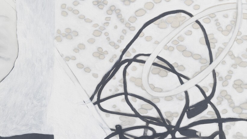 Fedele Maura Friede (*1997) eigentlich räumt niemand gerne auf (4) (Detail), 2024 Öl, Gesso auf Leinwand, 210 x 240 cm © Fedele Maura Friede  Foto: Viktoria Conzelmann