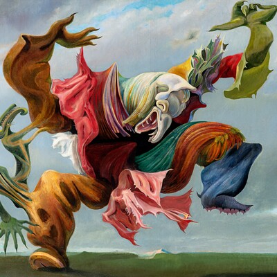 Max Ernst (1891–1976), Der Hausengel (Der Triumph des Surrealismus), 1937, Öl auf Leinwand, 114,2 x 146,5 cm, Collection Hersaint © Vincent Everarts Photography Brussels / VG Bild-Kunst, Bonn 2025