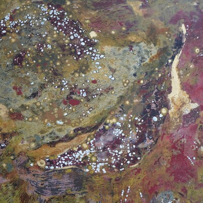 Truong Công Tùng, Day Wanes… Night Waxes, 2025 – ongoing, Detail: laquer on wood, egg shells, silver leaf, gold leaf, time and temperature, Series of 4 lacquer paintings, 160 x 90 x 5 each, Courtesy of the artist