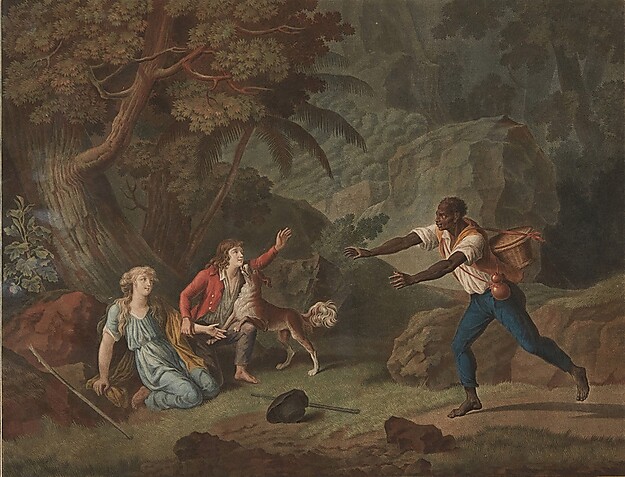 Charles Melchior Descourtis (1753-1820) nach Frédéric-Jean Schall  L’histoire de Paul et Virginie, 1795–1797  6 kolorierte Radierungen, je 41 × 48 cm Kupferstichkabinett © Hamburger Kunsthalle / bpk  Foto: Christoph Irrgang 