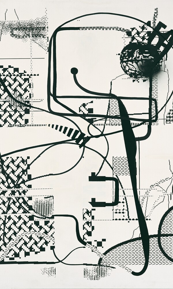 Albert Oehlen (*1954) Ohne Titel / Untitled, 1992 Siebdruck, Acryl und Öl auf Leinwand, 200 x 200 cm Privatsammlung © Albert Oehlen / VG Bild-Kunst, Bonn 2024 Foto: Lothar Schnepf